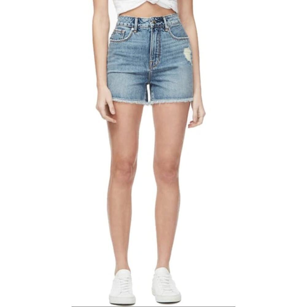 Good American Bombshell Shorts Distressed‎ Cutoff Denim Stretch Blue276 Size 16